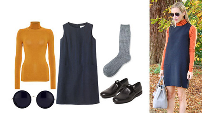 Kết hợp áo cổ lọ tay dài và đầm liền thân dáng ngắn, không tay, với hai gam màu tương phản, mang đến vẻ ngoài trẻ trung cho các tín đồ thời trang. Để thêm thời trang, bạn có thể kết hợp với tất cùng giày oxford hoặc ankle boots đế bằng.