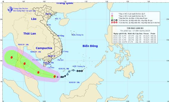 Đường đi của bão. Ảnh: TTDBKTTVQG