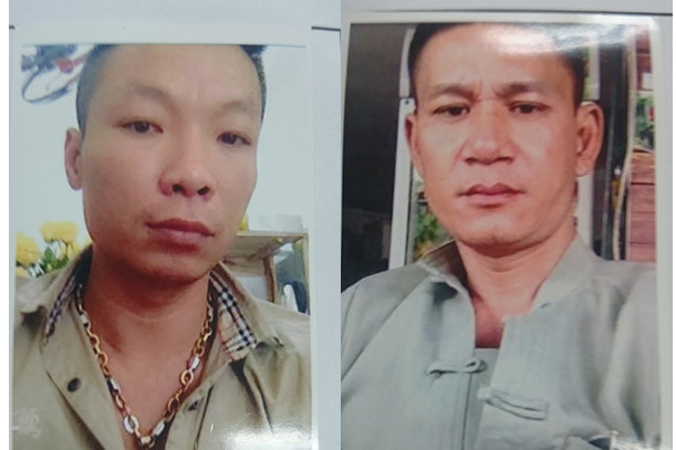 Đối tượng Nguyễn Hữu Điệp (trái) người đã đâm chết người và Vương Quốc Quân ra đầu thú.