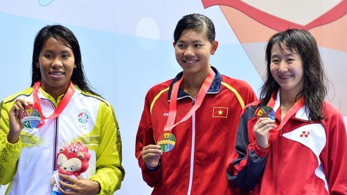 Ánh Viên giành 2 HCV ngay trong ngày thi đấu đầu tiên tại SEA Games 28. Ảnh: Hoàng Hà.