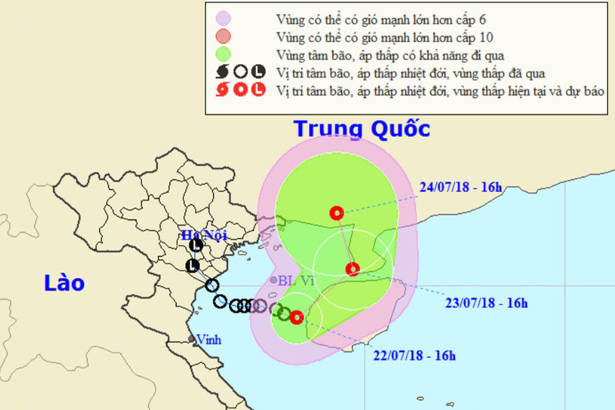 Hướng di chuyển của áp thấp nhiệt đới. Ảnh: NCHMF.