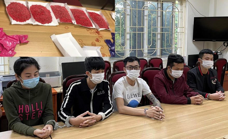 Nhóm đối tượng trong đường dây. Ảnh: Công an quận Nam Từ Liêm.