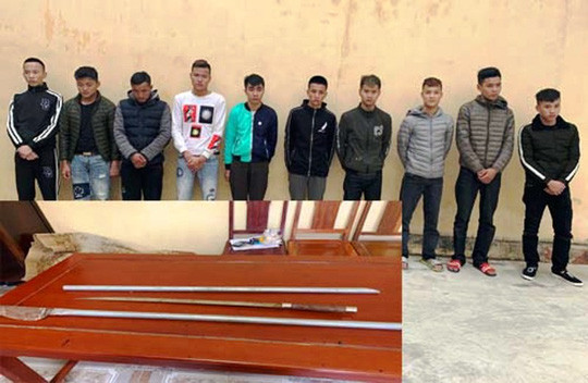 Nhóm côn đồ và hung khí được Công an TP Sầm Sơn thu giữ