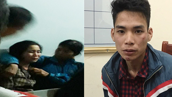 Chị Tân sau khi được giải cứu và kẻ "ngáo đá" kề dao vào cổ mình