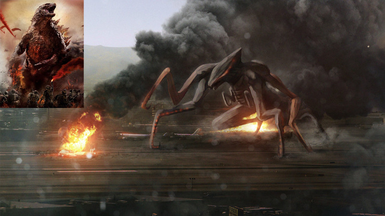 Tạo hình của Godzilla (trái) và quái vật Muto trong phim.