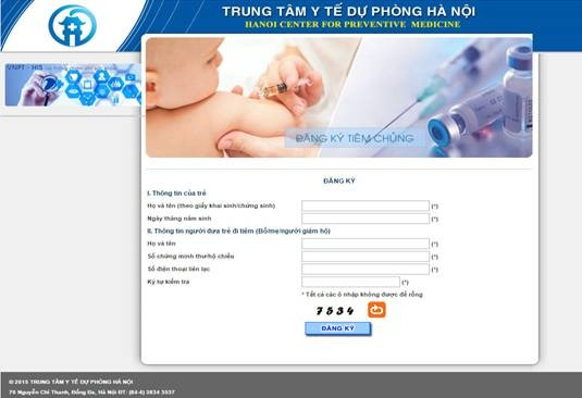 Giao diện website đăng ký tiêm chủng trực tuyến