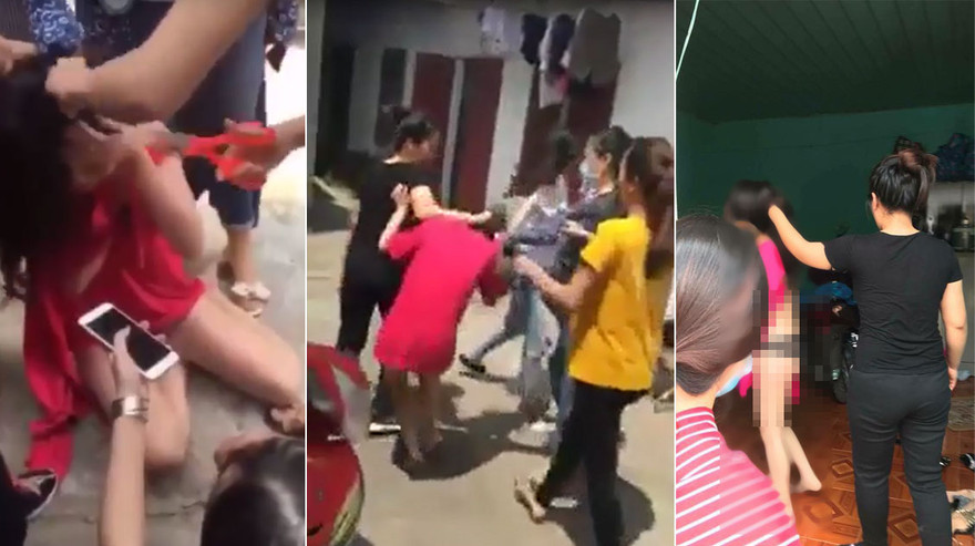 Cô gái bị nhóm phụ nữ đánh ghen. Ảnh cắt từ clip