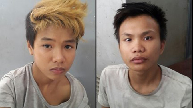 Hai đối tượng Thạch và Huy tại cơ quan công an.