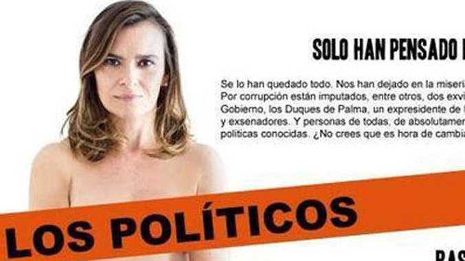 Tấm áp phích tranh cử in hình khỏa thân của bà Morin. Ảnh: 20 minutos.