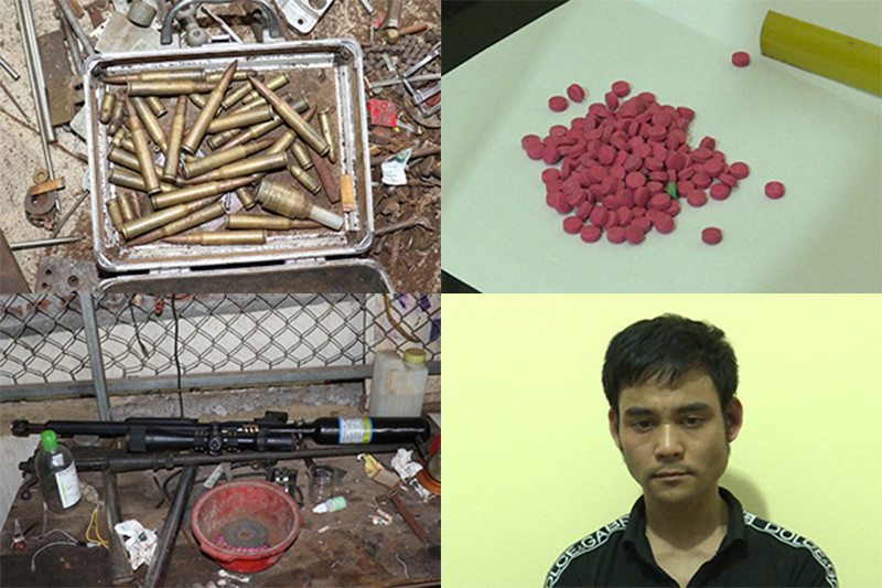 Đối tượng Dũng và số tang vật thu giữ. Ảnh: Công an Vĩnh Phúc.