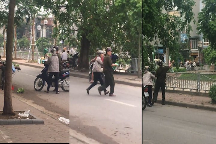 Trật tự phường ném cân của người bán hàng rong xuống sông. Ảnh: Cắt từ clip