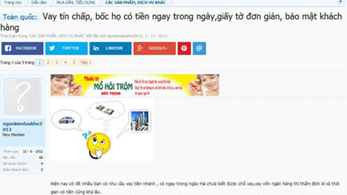 Trang rao vặt của một đường dây “tư vấn tài chính” ở Hà Nội.