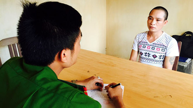 Đối tượng Thanh tại cơ quan điều tra Công an huyện Kinh Môn