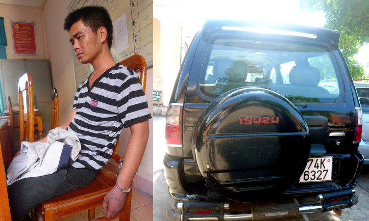 Đối tượng Tuấn tại Cơ quan CSĐT Công an thị xã Quảng Trị và chiếc xe tang vật