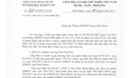 Sở GD-ĐT tỉnh Bình Phước nhận định về trường hợp ông Đức