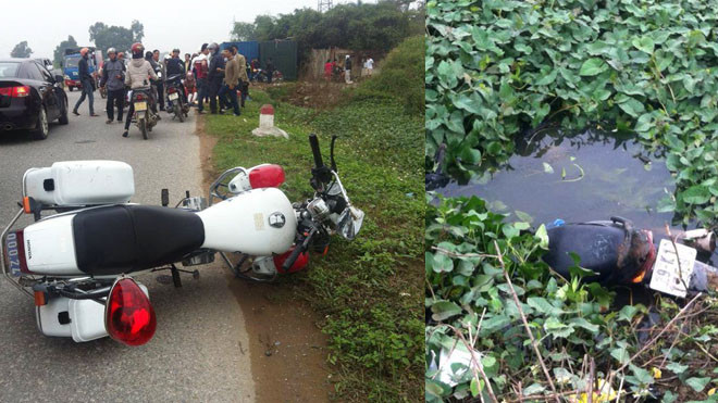 Hiện trường vụ tai nạn khiến thiếu úy Đồng tử vong. Ảnh: CTV