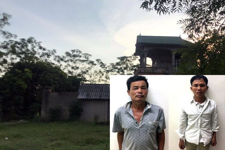 Nhà bị hại và hai đối tượng bị tạm giữ hình sự.