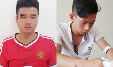 Phú và Hồ bị công an bắt sau khi đâm chết thanh niên đi cùng chiều do va quệt. Ảnh: Công an cung cấp