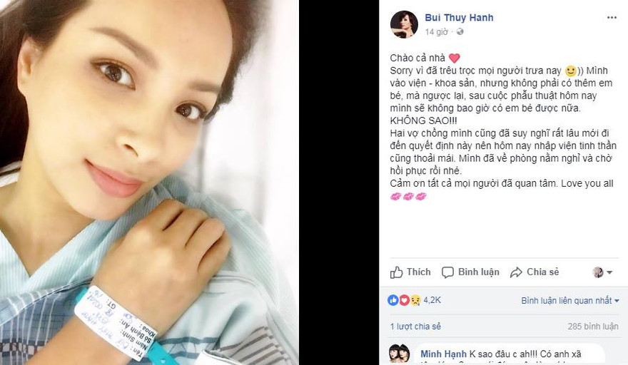 Thúy Hạnh tiết lộ sự thật phải nhập viện để phẫu thuật cắt tử cung.