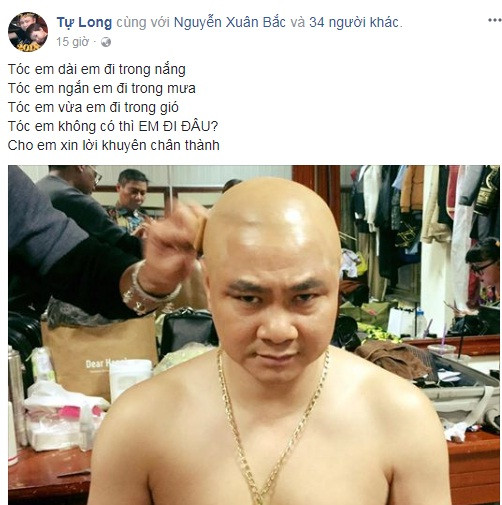 Hình ảnh nghệ sĩ Tự Long để đầu trọc gây chú ý.