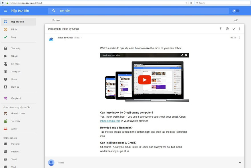Giao diện Google Inbox