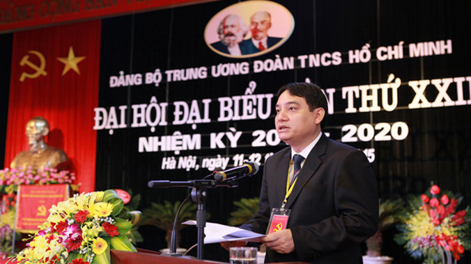 Bí thư thứ Nhất T.Ư Đoàn Nguyễn Đắc Vinh phát biểu tại Đại hội. 