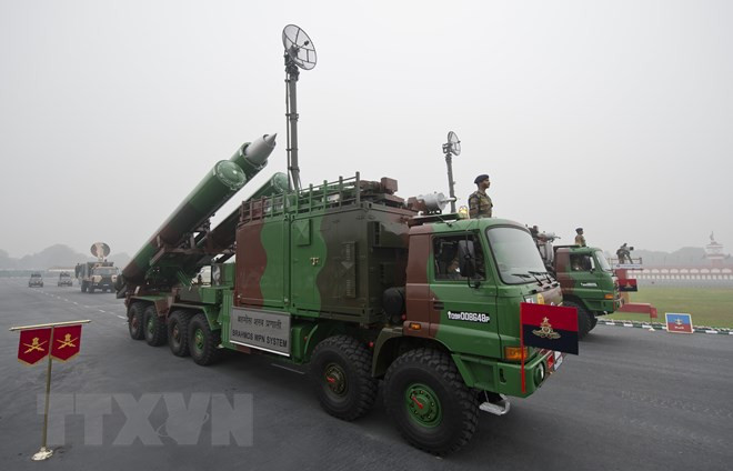 Tên lửa Brahmos của Ấn Độ tại lễ diễu binh kỷ niệm ngày thành lập quân đội 15/1 ở New Delhi. (Nguồn: AFP/TTXVN)
