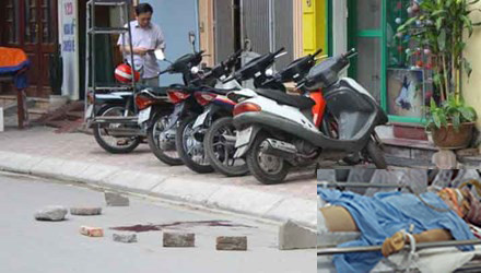 Hiện trường vụ việc (ảnh to) và nữ sinh H. điều trị trong bệnh viện (ảnh nhỏ).