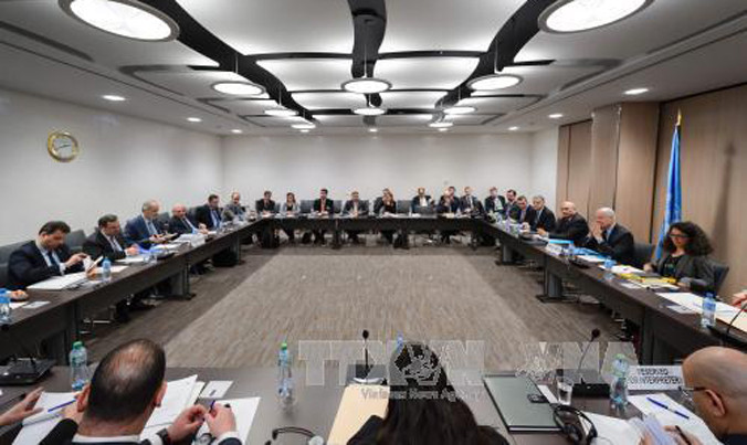 Toàn cảnh cuộc hòa đàm Syria tại Geneva, Thụy Sĩ, ngày 21/3. Ảnh: AFP/TTXVN.