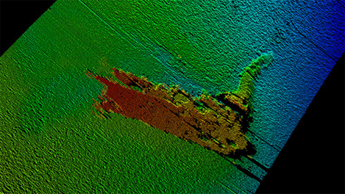 Ảnh quét sinh vật lạ dưới đáy hồ Loch Ness. Ảnh: Kongsberg.