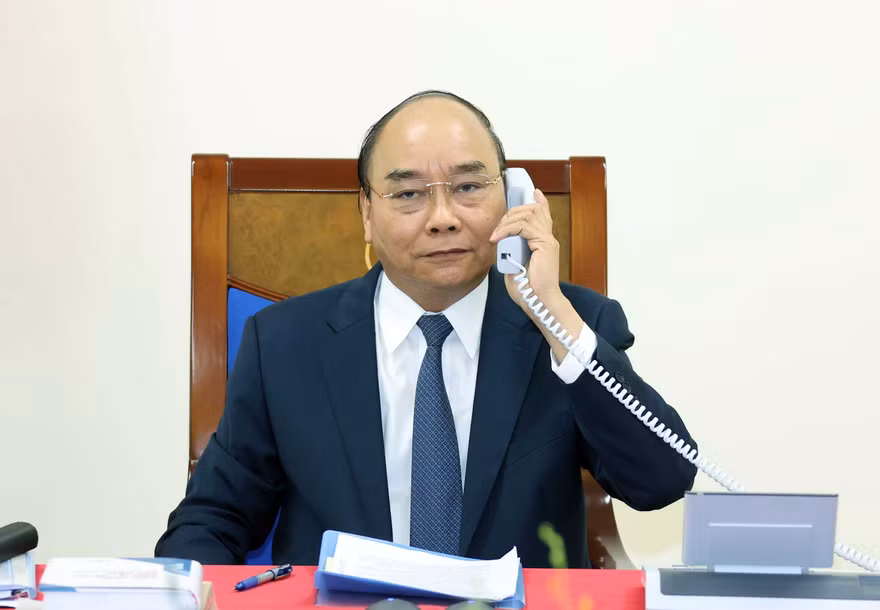 Thủ tướng Nguyễn Xuân Phúc tại cuộc điện đàm. (Ảnh: Mofa)