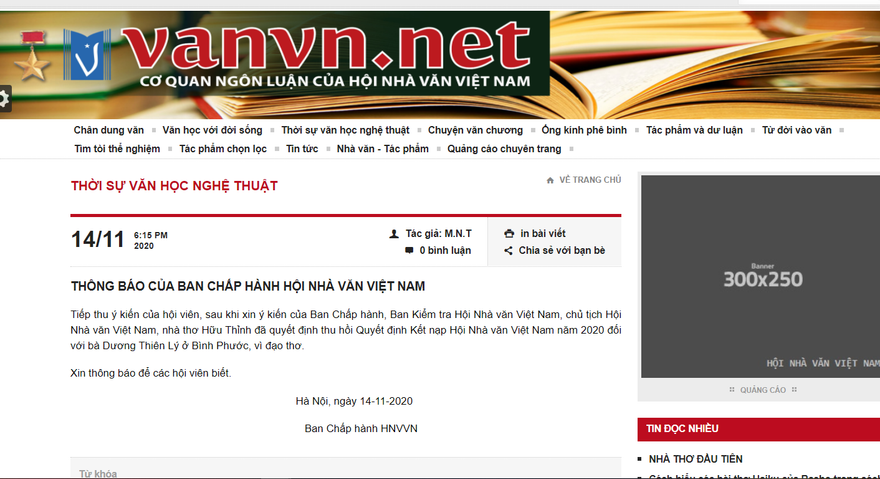 Chủ tịch Hội Nhà văn Việt Nam thu hồi quyết định kết nạp hội viên