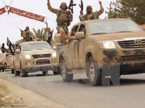 NCác tay súng IS rời khỏi nhà tù Tadmur ở Syria. (Nguồn: AFP/TTXVN)