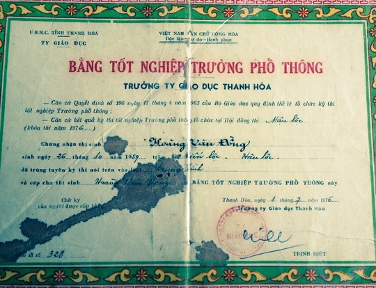 Tấm bằng THPT ông Đồng "mượn" của anh vợ.