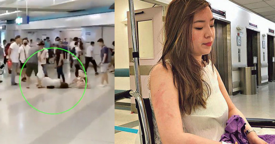 Bức ảnh người phụ nữ mang bầu nằm trên sàn nhà ga ở Hong Kong. (Ảnh: SCMP)