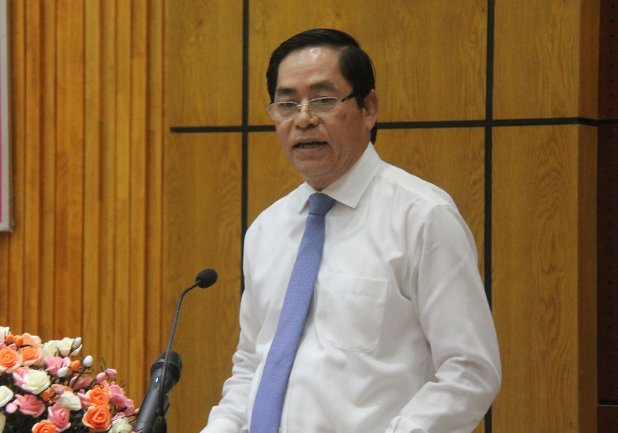 Tân Bí thư Tỉnh ủy Tây Ninh Phạm Viết Thanh phát biểu tại Hội nghị chiều nay. Ảnh: Tân Châu