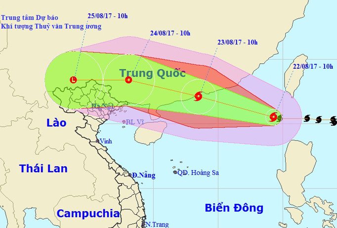 Dự kiến đường đi của bão số 6. Ảnh: NCHMF.