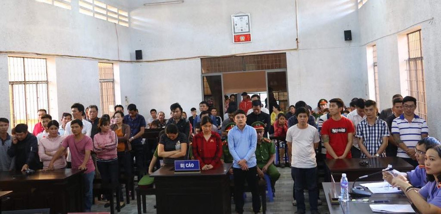 Các bị cáo tại phiên tòa sơ thẩm.