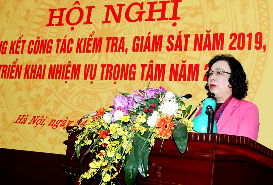 Phó Bí thư Thường trực Thành ủy Hà Nội Ngô Thị Thanh Hằng phát biểu tại hội nghị