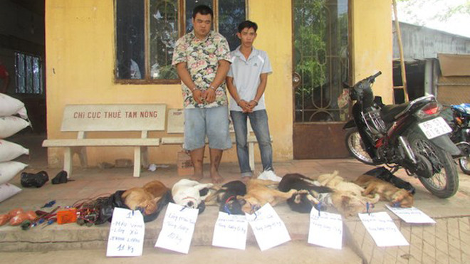 Hai nghi phạm trộm chó cùng tang vật