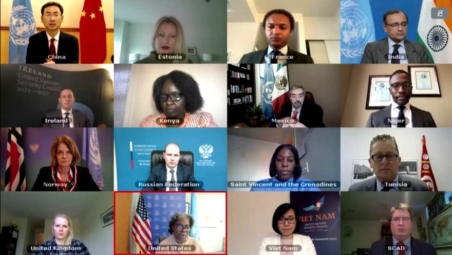Các thành viên Hội đồng Bảo an trong phiên họp về tình hình Myanmar. (Ảnh: Mofa)