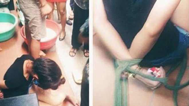 Xuất hiện clip cô gái trộm đồ bị trói tay, tra hỏi