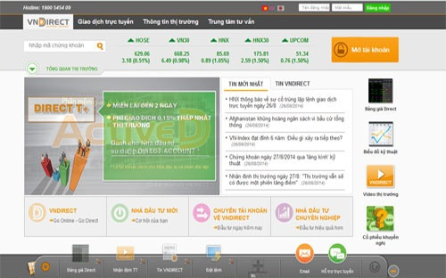 Trang web của Cổ phần Chứng khoán VNDirect.