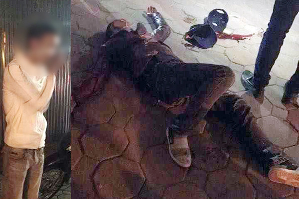 Nam thanh niên bị chém gục tại chỗ và người bạn đi cùng (áo trắng) may mắn thoát nạn