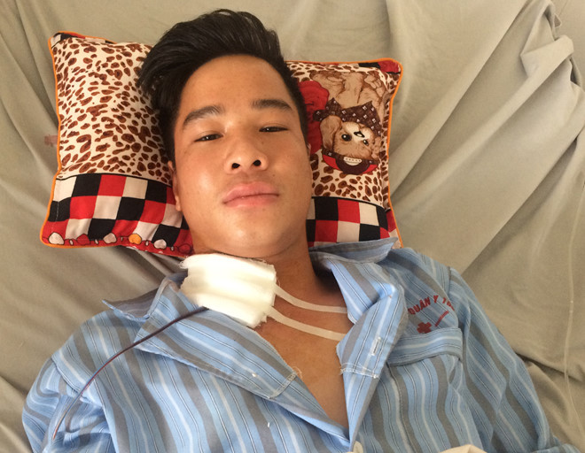 Nguyễn Thế Anh nằm điều trị tại Bệnh viện Quân Y 105 sau khi phẫu thuật