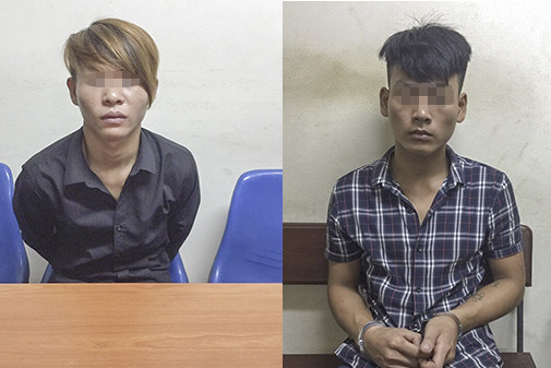 Hai đối tượng Hoàng, Kiên tại cơ quan công an.
