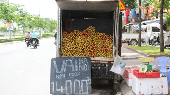 Các điểm bán vải lưu động có giấy phép sẽ giúp thị trường Hà Nội tiêu thụ lượng lớn vải thiều năm nay. Ảnh: Hồng Châu/ VnExpress