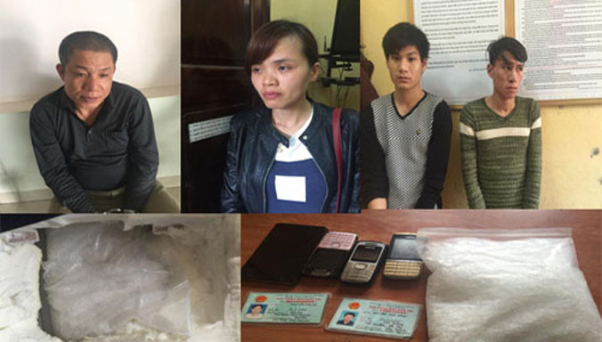 Các đối tượng và tang vật. Ảnh: Công an Thanh Hóa.