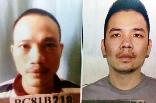 Thọ "Sứt" bên trái và Tình bên phải. Ảnh: Công an cung cấp.