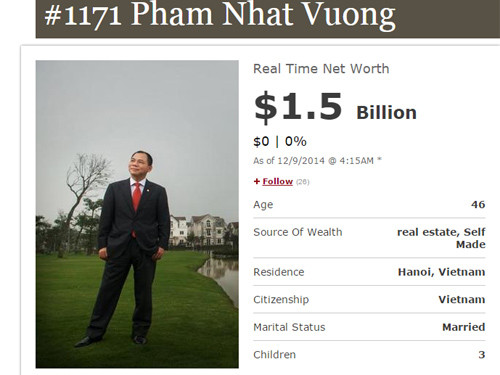 Thông tin của ông Vượng trên Forbes